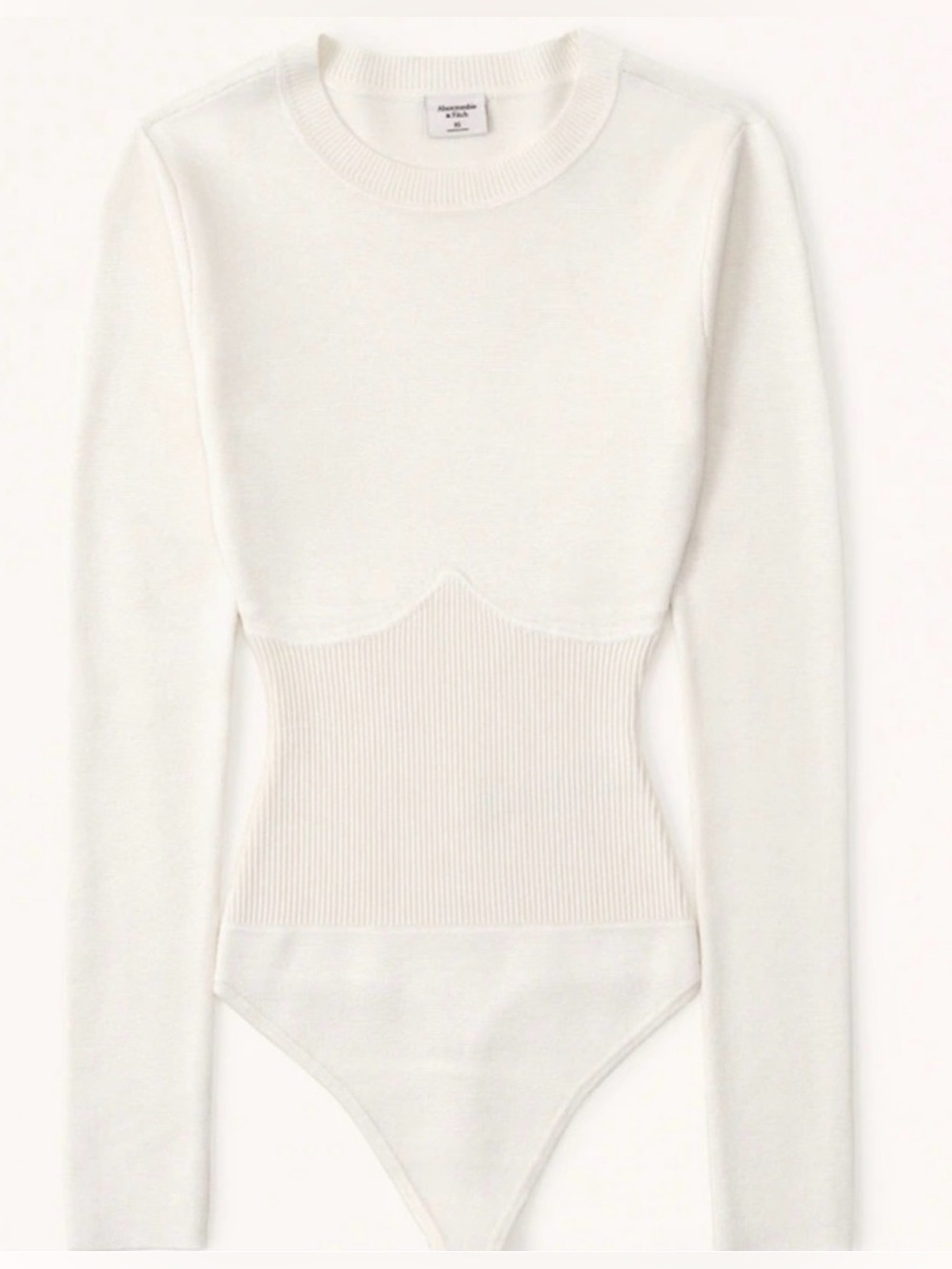Abercrombie & Fitch Cream White Long-Sleeve Ribbed Corset Stitch Bodysuit Onesie